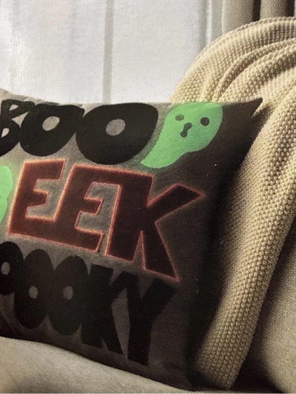 Halloween Boo Eek Spooky pillow 18x18” Holiday Decor Glow In The Dark